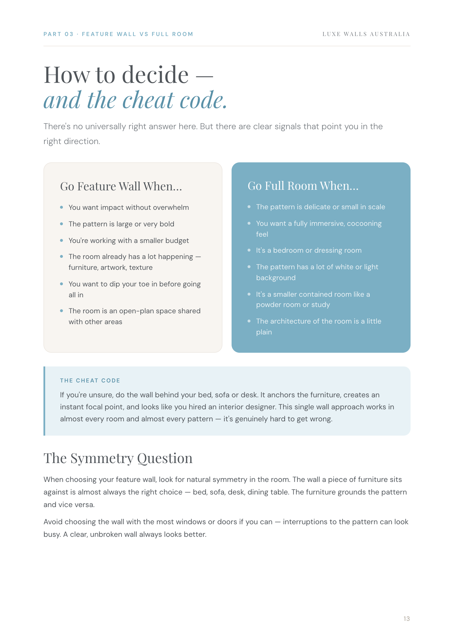 Practical measuring, ordering and installation pages from the guide