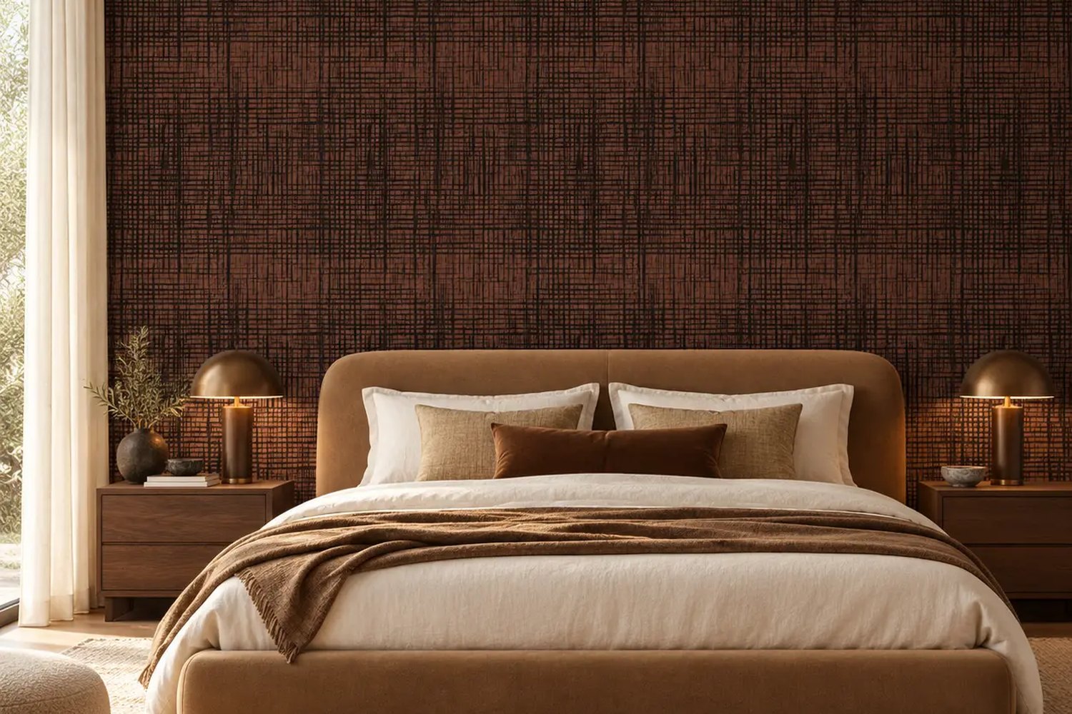 Crosshatch Linen wallpaper in a styled room