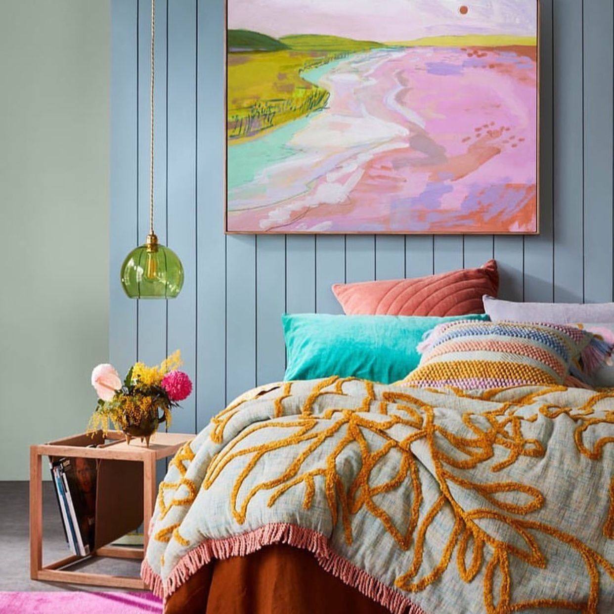Room featuring Colourful Bedroom Retreat peel and stick wallpaper