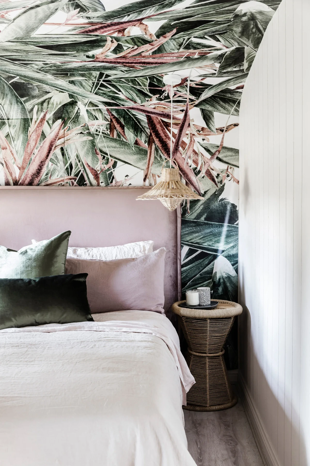 Room featuring Tropical Bedroom Escape peel and stick wallpaper