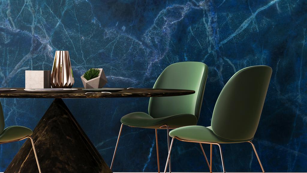 Room featuring Blue Marble Dining peel and stick wallpaper