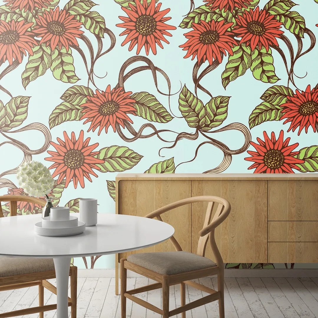 Room featuring Sunflower Dining Room peel and stick wallpaper