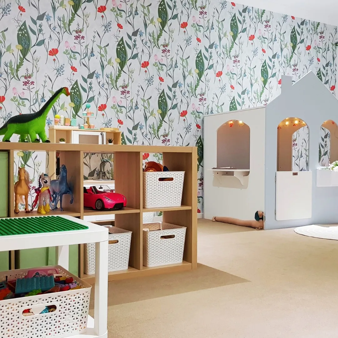 Room featuring Wildflower Playroom peel and stick wallpaper