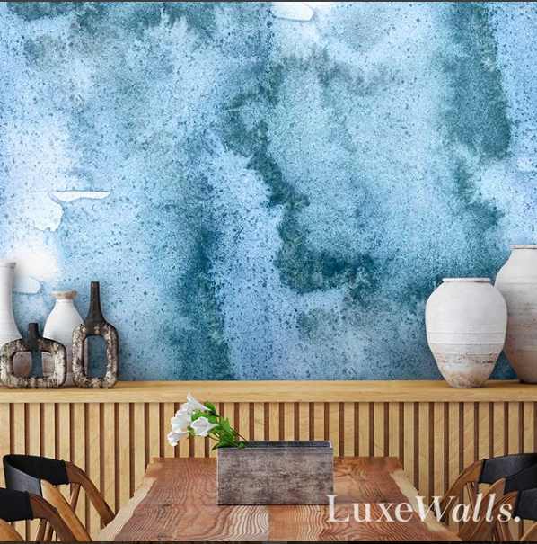 abstract blue watercolour wallpaper, interior design
